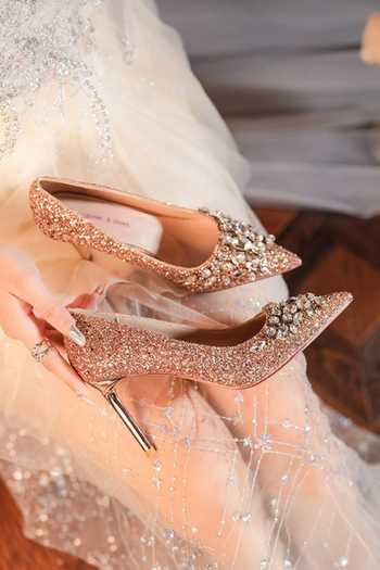Buy_Ozzaro_Rose Gold Maharani Stone Studded Heels _Online