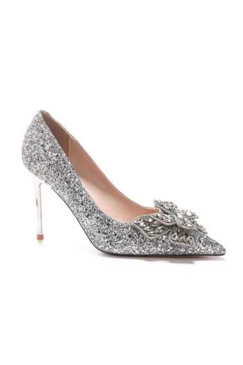Ozzaro_Silver Malika Rhinestone Studded Heels _at_Aza_Fashions