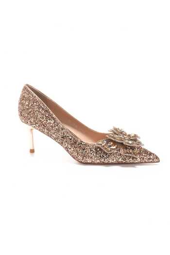 Ozzaro_Gold Malika Shimmer Rhinestone Heels _at_Aza_Fashions