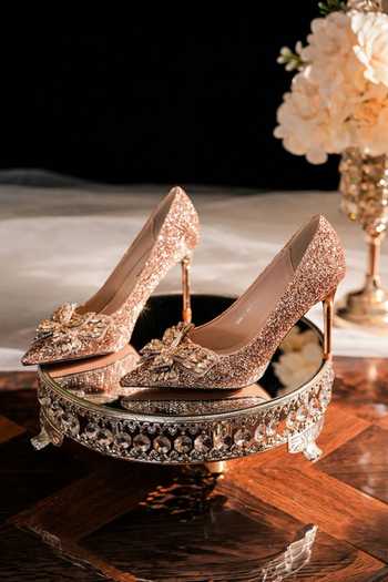 Shop_Ozzaro_Gold Malika Shimmer Rhinestone Heels _at_Aza_Fashions