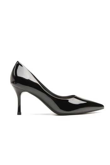 Shop_Ozzaro_Black Bindaas Glossy Patent Heels _at_Aza_Fashions