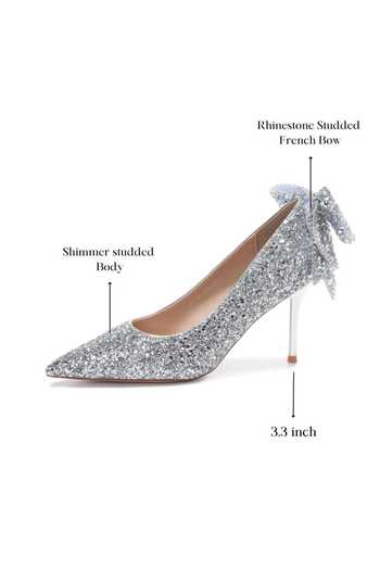 Buy_Ozzaro_Silver Anmol Rhinestone Studded Bow Stilletos _Online_at_Aza_Fashions