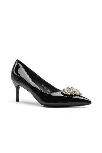 Ozzaro_Black Swag Crystal Brooch Embellished Stiletto Heels _Online_at_Aza_Fashions