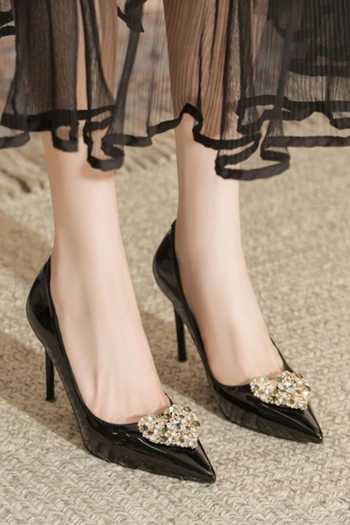 Ozzaro_Black Swag Crystal Brooch Embellished Stiletto Heels _Online