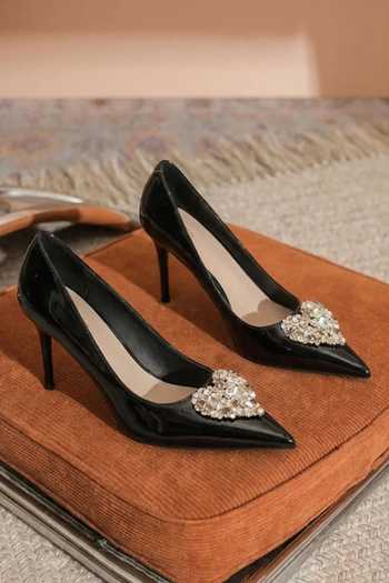 Shop_Ozzaro_Black Swag Crystal Brooch Embellished Stiletto Heels _at_Aza_Fashions