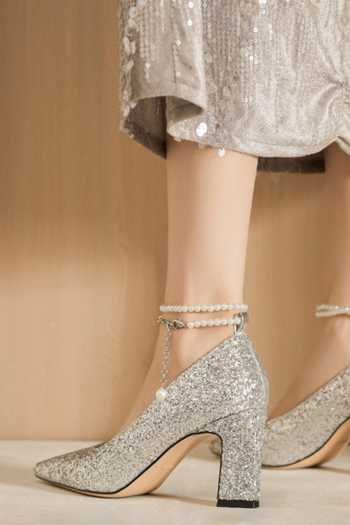 Ozzaro_Silver Pakeezah Glitter Embellished Heels _Online