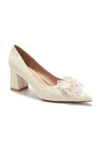 Ozzaro_Gold Phulkari Pointed Toe Block Heels _Online_at_Aza_Fashions