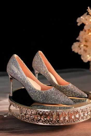 Shop_Ozzaro_Black Adaayein Glitter Shimmer Heels _at_Aza_Fashions