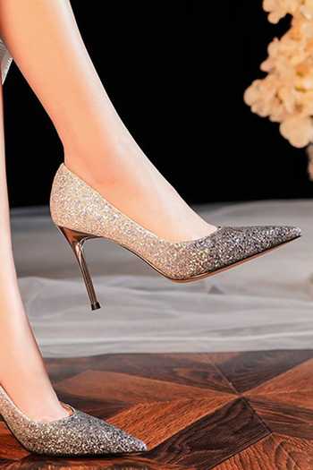 Ozzaro_Black Adaayein Glitter Shimmer Heels 