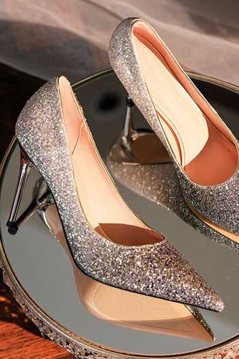 Ozzaro_Black Adaayein Glitter Shimmer Heels 