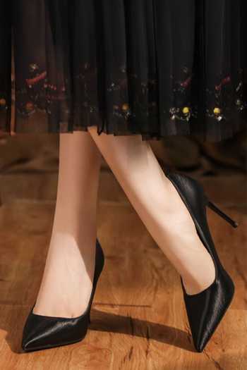 Shop_Ozzaro_Black Dhamaka Pu Leather Pointed Toe Stiletto Heels _Online