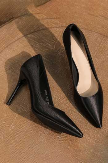 Shop_Ozzaro_Black Dhamaka Pu Leather Pointed Toe Stiletto Heels _at_Aza_Fashions