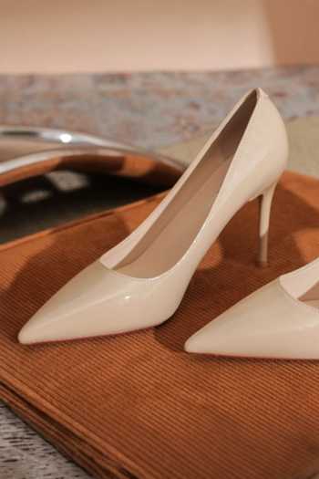 Shop_Ozzaro_Beige Nakhra Pu Leather Heels _Online