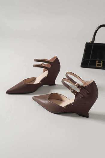 Ozzaro_Brown Vectora Double Strap Heels _Online_at_Aza_Fashions