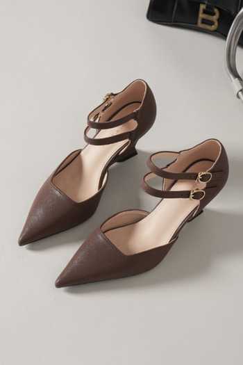Ozzaro_Brown Vectora Double Strap Heels 