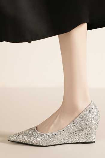 Ozzaro_Silver Shubh Glitter Finish Wedges _at_Aza_Fashions