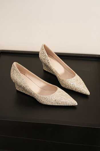 Shop_Ozzaro_Gold Shubh Glitter Wedges _at_Aza_Fashions