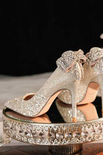 Shop_Ozzaro_Gold Rajkumari Rhinestone Studded Glitter Heels 