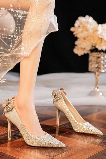 Ozzaro_Gold Rajkumari Rhinestone Studded Glitter Heels _Online