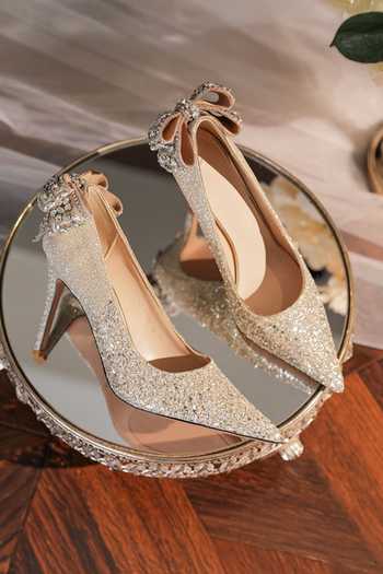 Shop_Ozzaro_Gold Rajkumari Rhinestone Studded Glitter Heels _Online