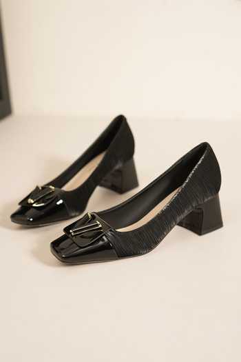 Shop_Ozzaro_Black Pure Poise Block Pump Heels _at_Aza_Fashions