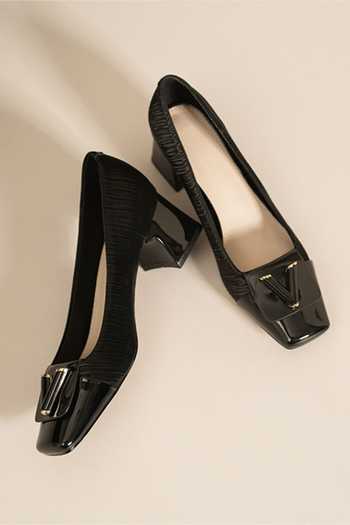 Ozzaro_Black Pure Poise Block Pump Heels _at_Aza_Fashions
