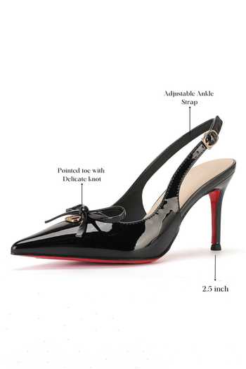 Ozzaro_Black Glossed Edge Bow Embellished Heels _at_Aza_Fashions