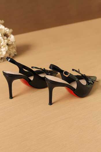 Buy_Ozzaro_Black Glossed Edge Bow Embellished Heels 