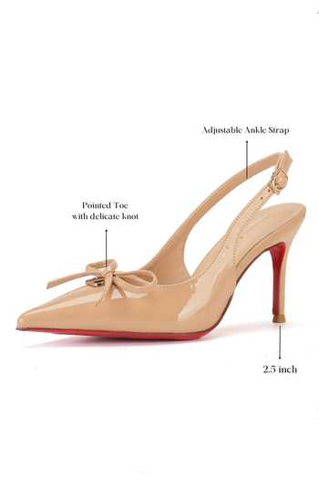 Ozzaro_Beige Glossed Edge Bow Accent Heels _Online_at_Aza_Fashions