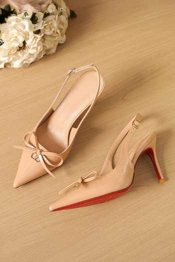 Ozzaro_Beige Glossed Edge Bow Accent Heels 