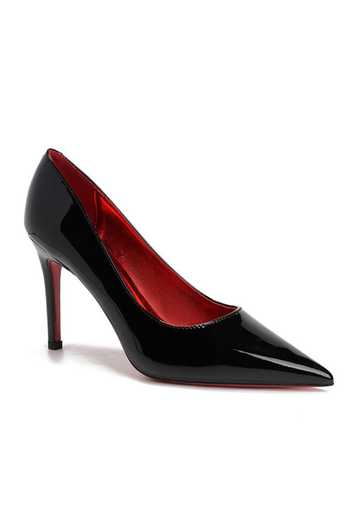 Ozzaro_Black Classic Line Glossy Heels _Online_at_Aza_Fashions