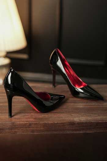 Shop_Ozzaro_Black Classic Line Glossy Heels _at_Aza_Fashions