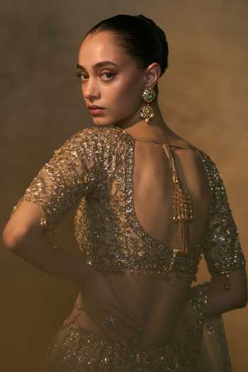 Buy_Angad Singh_Gold Net Sweetheart Neck Solstice Embroidered Bridal Lehenga Set _Online_at_Aza_Fashions