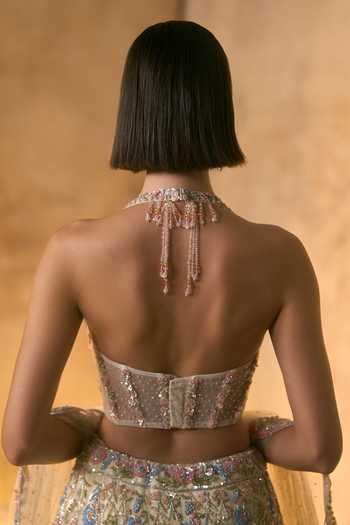 Buy_Angad Singh_Ivory Net Sequins, Beads, Celestia Botanical Embroidered Corset Lehenga Set _Online_at_Aza_Fashions