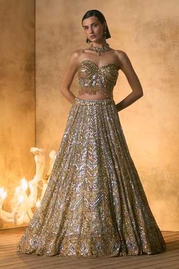 Buy_Angad Singh_Gold Net Sequins, Beads, Zari, Crystals, Aurelia Embroidered Corset Lehenga Set _Online