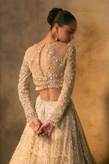 Angad Singh_Ivory Net High Neck Seraphine Embroidered Lehenga Set _at_Aza_Fashions