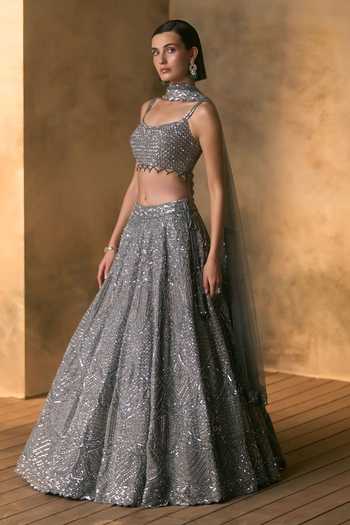 Buy_Angad Singh_Grey Tissue Square Neck Estelle Embroidered Lehenga Set _Online_at_Aza_Fashions