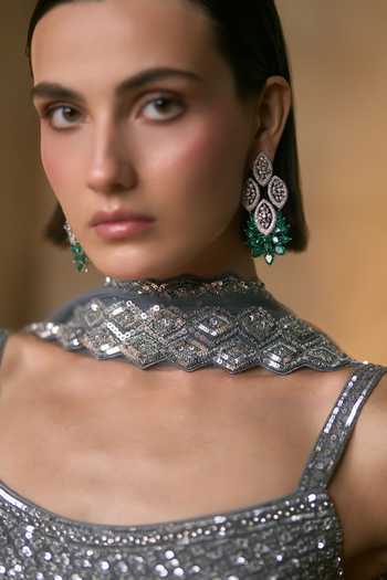 Shop_Angad Singh_Grey Tissue Square Neck Estelle Embroidered Lehenga Set _Online_at_Aza_Fashions
