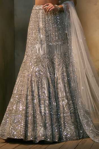 Buy_Angad Singh_Grey Net V-, Choker Argenta Crystal Embroidered Blouse Lehenga Set _Online