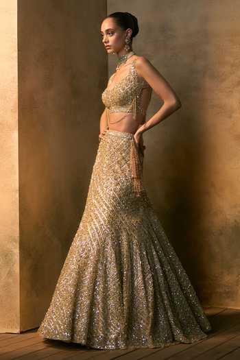 Buy_Angad Singh_Gold Net Scoop Neck Soleil Tonal Sequin Embroidered Fishcut Lehenga Set 