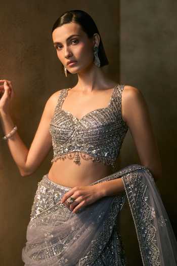Buy_Angad Singh_Grey Net Sweetheart Neck Brume Crystal Embroidered Fishcut Lehenga Set _Online_at_Aza_Fashions