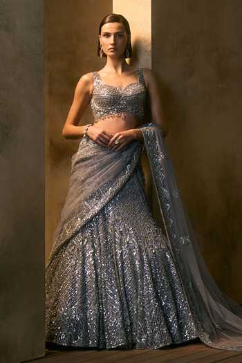 Shop_Angad Singh_Grey Net Sweetheart Neck Brume Crystal Embroidered Fishcut Lehenga Set _Online_at_Aza_Fashions