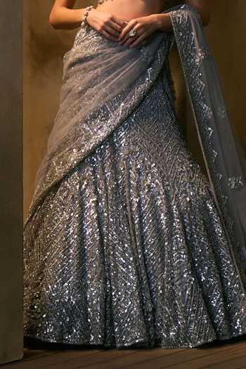 Buy_Angad Singh_Grey Net Sweetheart Neck Brume Crystal Embroidered Fishcut Lehenga Set 