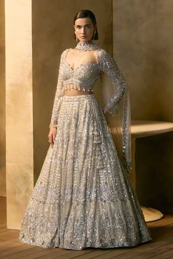 Buy_Angad Singh_Ivory Net Sweetheart Neck Astra Geometric Embroidered Lehenga Set _at_Aza_Fashions