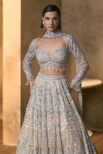 Angad Singh_Ivory Net Sweetheart Neck Astra Geometric Embroidered Lehenga Set _at_Aza_Fashions