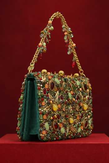 House Of Kosha_Multi Color Noorani Multicolor Suede Embellished Clutch _Online_at_Aza_Fashions