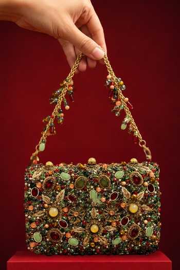 Buy_House Of Kosha_Multi Color Noorani Multicolor Suede Embellished Clutch _at_Aza_Fashions