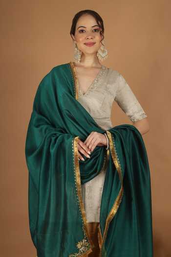 Shop_Vinusto_Silver Silk, Chanderi V-neck, Yes Zardozi Embroidered Kurta Sharara Set 