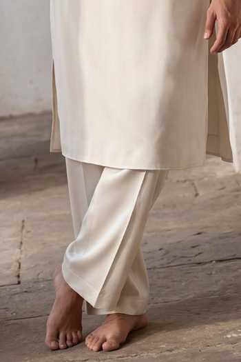 Amit Arora_Cream Knit Placket Embroidered Kurta Set _Online_at_Aza_Fashions