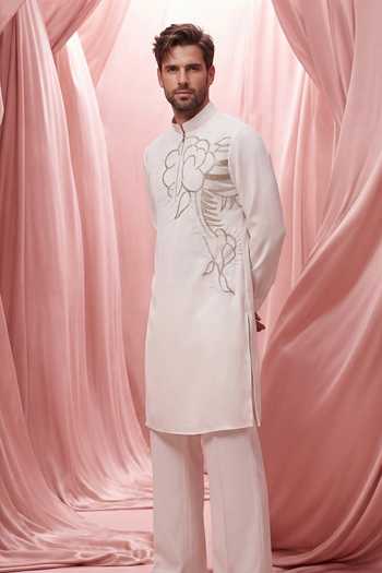 Buy_Amit Arora_Cream Knit Thread Embroidered Kurta And Palazzo Set _Online_at_Aza_Fashions